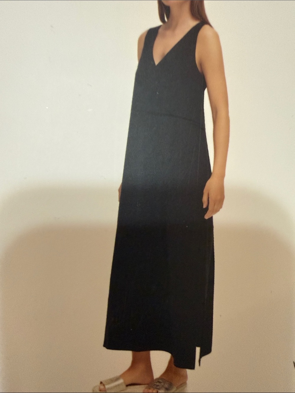 NWT DKNY Black Linen Blend A-Line Maxi Dress Size L